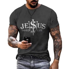 T-Shirt Jesus USA American Flag Cross Graphic Christian Short Sleeve Fashion Tee