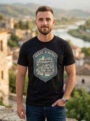 Berat Albania Ottoman Hillside Graphic T-Shirt Unisex Travel Tee