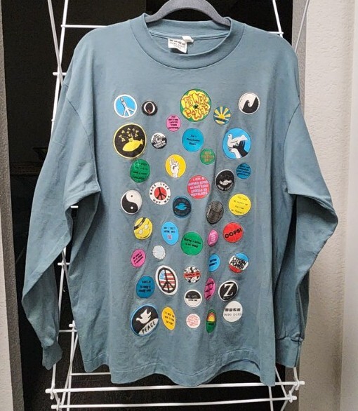VTG 90s Hobo Signs Single Stitch Peace Hippie Pins Long Sleeves Shirt OSFA Gray