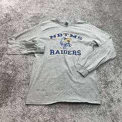 Gildan Adult Long Sleeve Heavy Cotton T-Shirt Size Small Gray NBTMS Raiders Tee