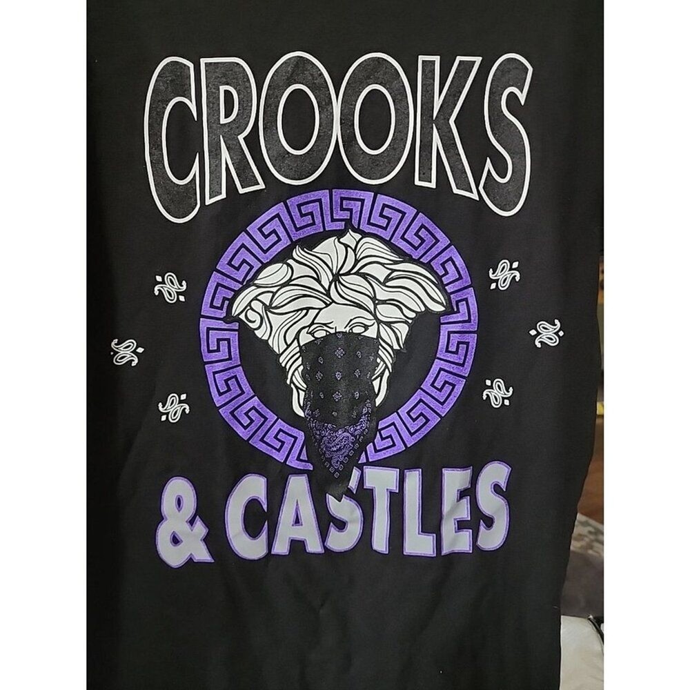 Crooks & Castles Men’s T-Shirt Medusa Bandana Short Sleeve Tee Black Small A105