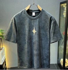 Mens Graphic Embroidered T-Shirt Retro Acid Wash Vintage Streetwear Crewneck Tee