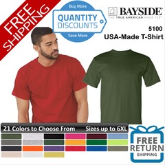 🔥 Bayside Men Usa-made Short Sleeve Pre-shrunk Cotton T-shirt Up To 6XL 5100