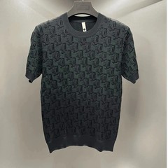Men’s Premium Jacquard Knit Short Sleeve Sweater Hip Hop Fashion T-Shirt