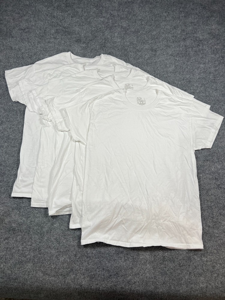Set Of 5 Fruit Of The Loom T Shirt Men Large White Cotton Straight Hem Crew Neck