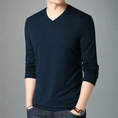 Men Men’s Long-Sleeved V-Neck Shirt T-Shirt Pure Color Casual Pullover Tops