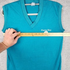 Vintage Fiesta Key Shirt Mens Medium Blue Sleeveless Diamond Florida Beach 70s