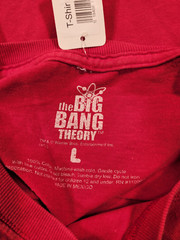 Bazinga The Big Bang Theory Mens LARGE T-Shirt Sheldon Cooper Red Graphic Tee