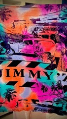 VINTAGE JIMMY”Z LARGE PIECE OF RAYON/POLYESTER FABRIC FOR STYLE ACCENT/THROW