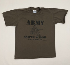 VTG 90s Army Sniper School Shirt Adult Men S Green Brown Graphic Fort Benning GA
