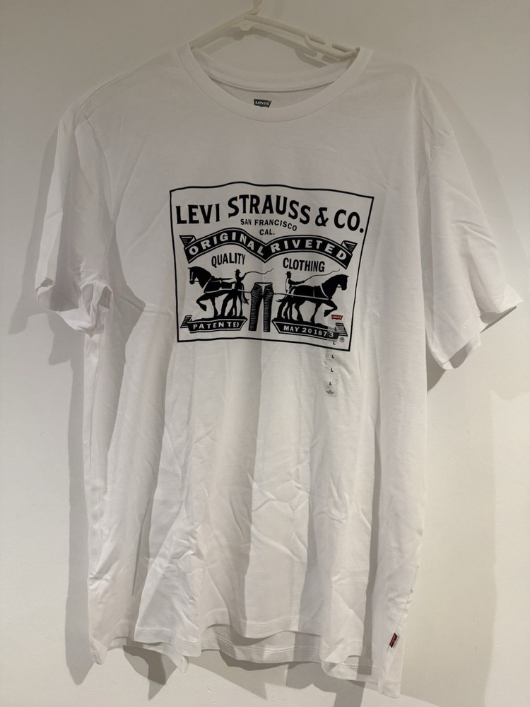 Levi’s Men’s L White Logo Graphic Print Crew Neck Short Sleeve T-Shirt