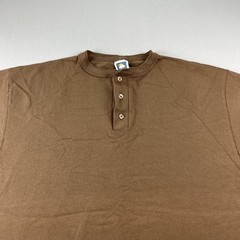 Vintage Brown T-Shirt Henley Mens Large Brown Blank Single Stitch Cotton USA 90s