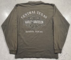 VTG Harley Davidson T-Shirt Mens Medium Green Long Sleeve ATX Central Texas USA