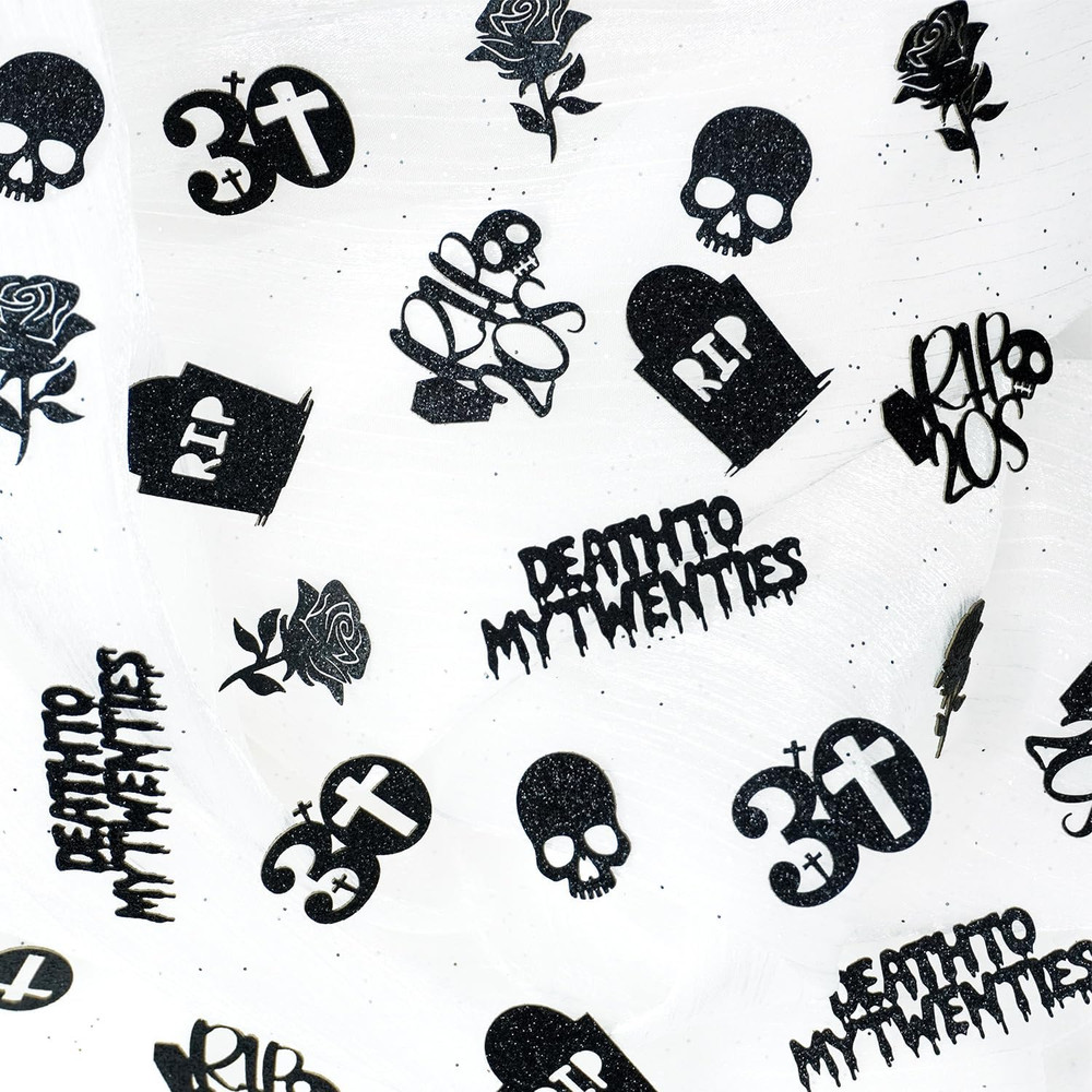 Death to My Twenties Confetti, Black Glitter R.I.P 20S Table Scatters, 30Th Birt