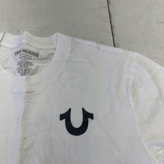 True Religion Shirt Mens Medium White Logo Side Tape Tee Tagless Crewneck Casual