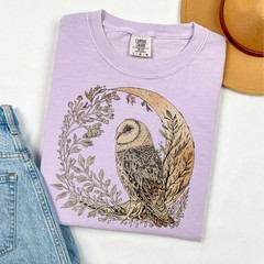 Celestial Cottagecore Barn Owl Moon Bird Wildlife Comfort Tee