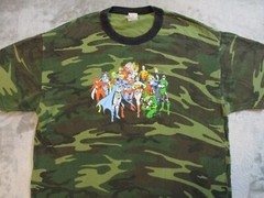 Vintage DC Comics Justice League Shirt Mens XL Green Camo Super Hero TV Movie