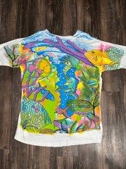 Vintage 90s Under the Sea Tropical Fish Coral Reef All Over Print T-Shirt