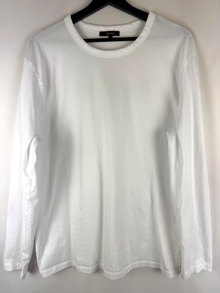 Quince Men’s White Long Sleeve 100% Pima Cotton Luxe Touch Tee Shirt Large L