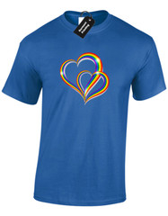 2 PRIDE HEARTS MENS T SHIRT GAY PRIDE LGBTQ COMMUNITY LESBIAN RAINBOW FLAG TOP
