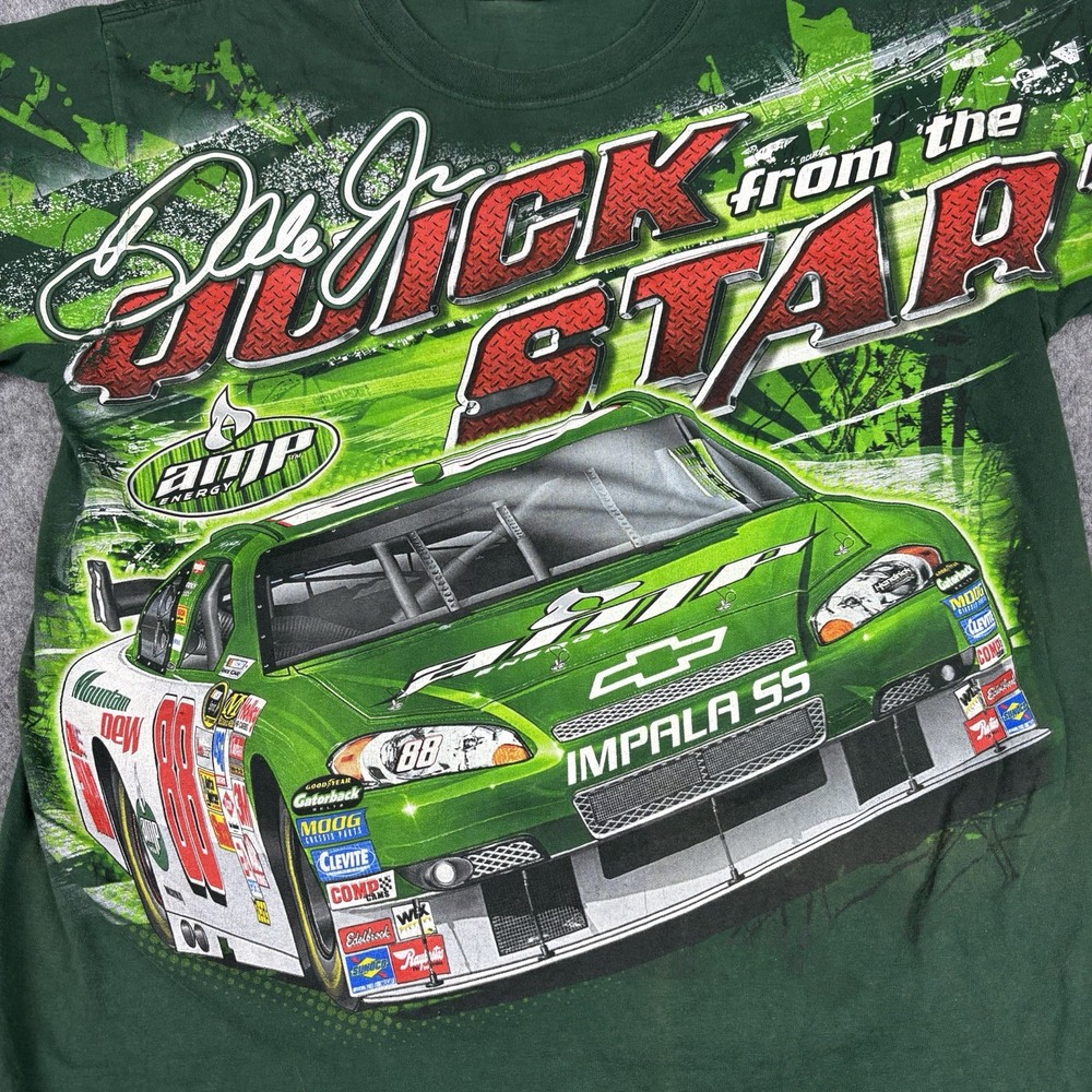 Dale Earnhardt Jr NASCAR Shirt Mens Large Chase Authentics AMP Energy Green Y2K