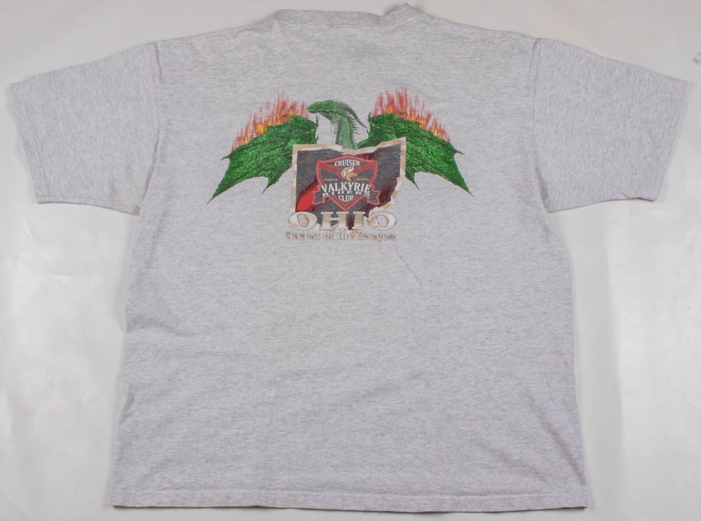 Vintage 90s Valkyrie Ohio “Riders of the Dragon” Club Graphic Gray Shirt Mens XL