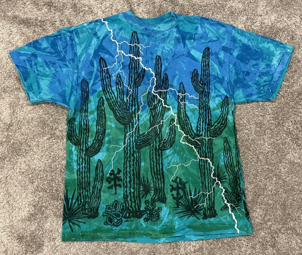 90s RARE Vintage Local Colors Cactus Tie Dye Mary Dee Hand Designed Beefy Tee