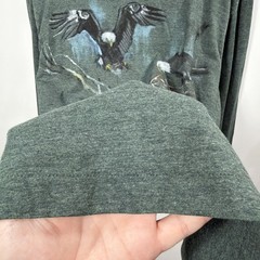 Vintage 90s Mens Hand Painted Eagle Green Turtleneck Long Sleeve Shirt Size L
