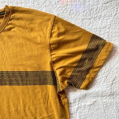 Casa Moda Couture Mustard Yellow Greek Geometric Stripe Pattern T-Shirt Mens 2XL