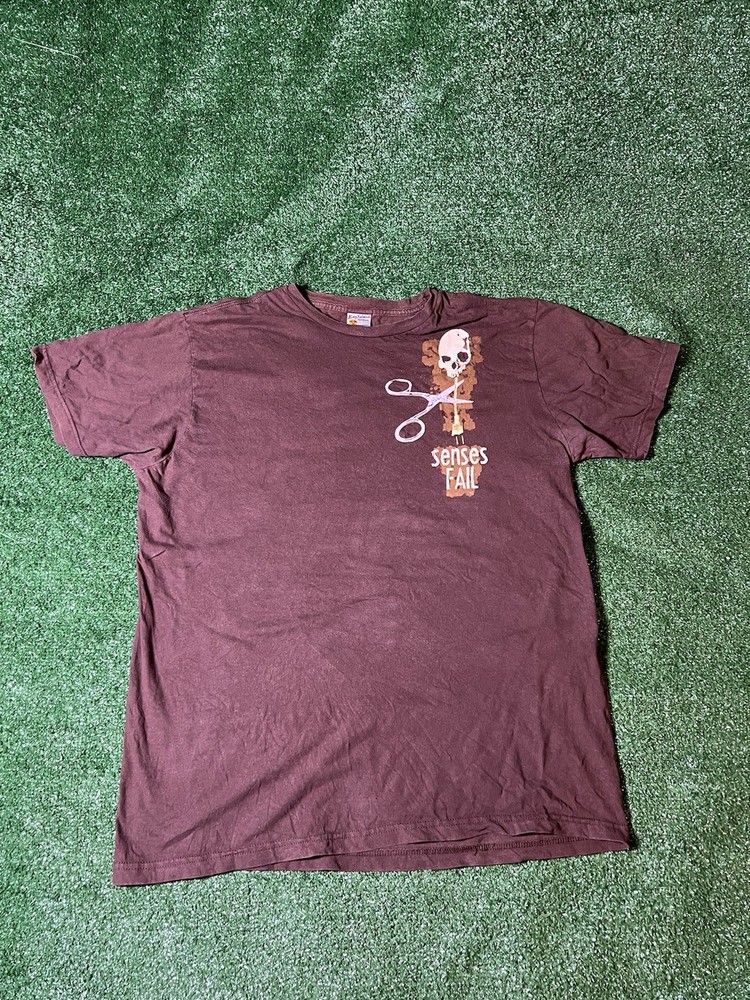 Vintage Senses Fail T-Shirt Bay Island Sportswear Size XL Brown Rock Band