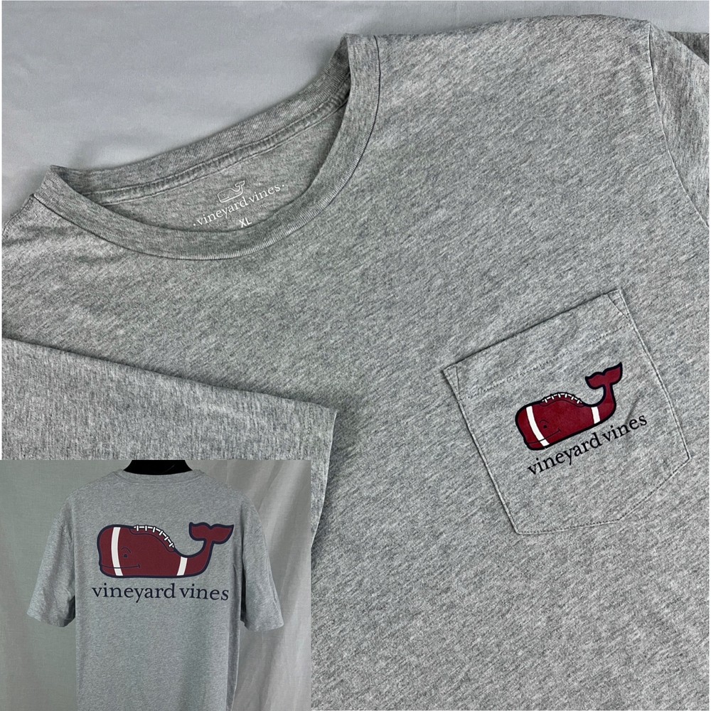 Vineyard Vines Mens Football Whale Pocket T Shirt XL Short Sleeve Heather Gray