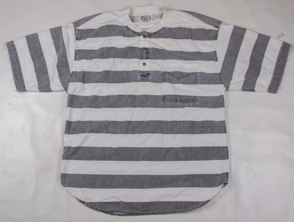 Vintage 1980s MTO International Faded Striped Button Pocket T-Shirt Size L/XL