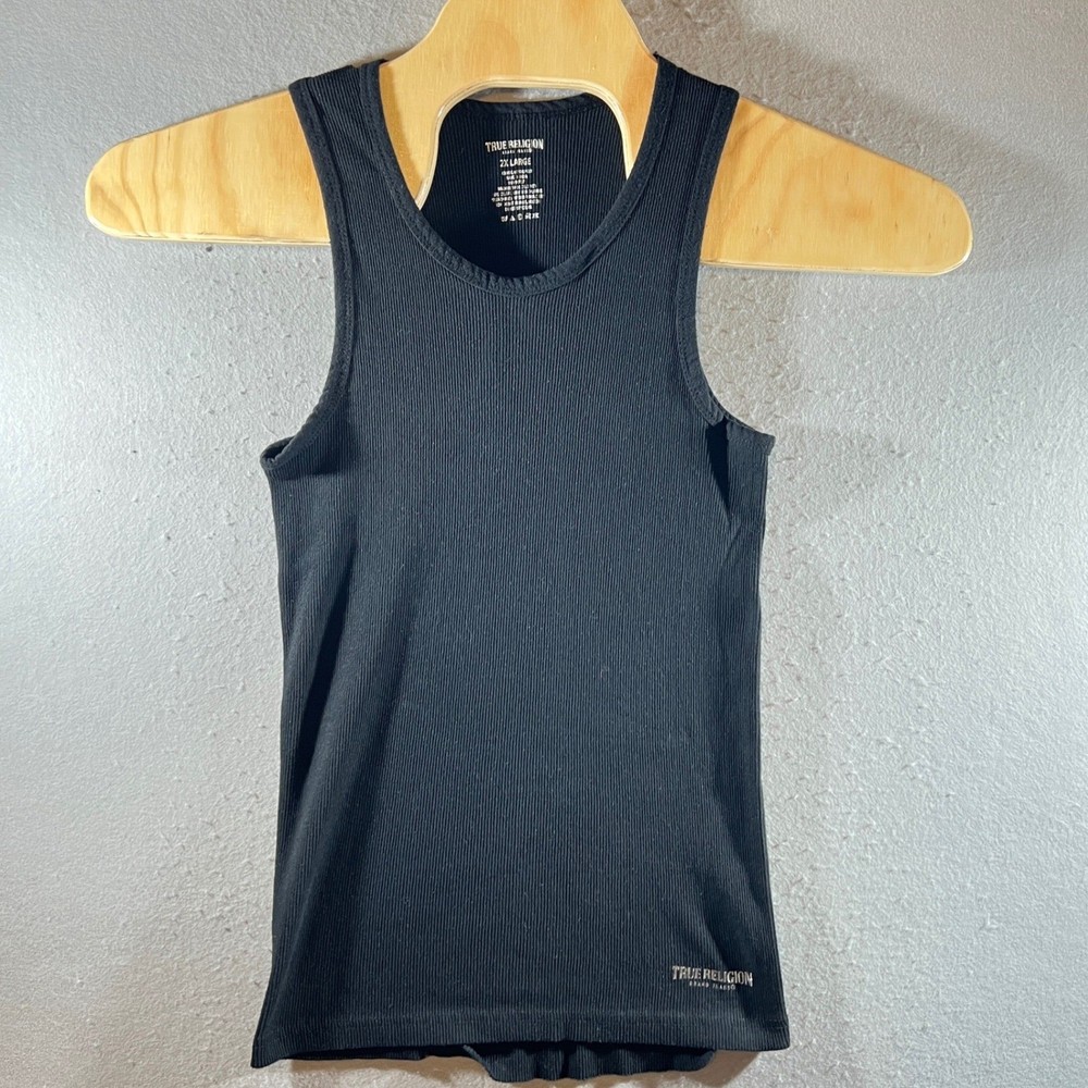 855 | True Religion Ribbed Racerback Logo Graphic Tank Top Black Mens 2XL