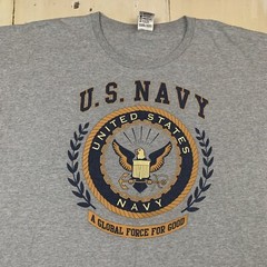 US NAVY – Vtg Gray Global Force For Good Block Letter USN T-shirt, Mens 2XL