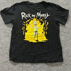 Rick and Morty T-Shirt Mens Size S Black Graphic Fire Rick Sanchez Adult Swim