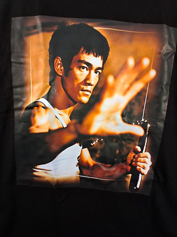 Men’s Black Bruce Lee Graphic Print Crew Neck Cotton T-Shirt 2XL