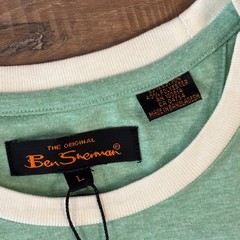 Ben Sherman Target Logo T-Shirt Mens M Absinthe Green Cotton Blend Ringer Tee