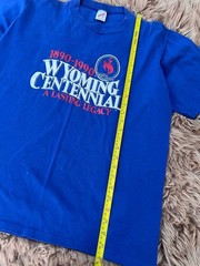 Vintage 1990 Wyoming Centennial T Shirt XL Jerzees Single Stitch USA Tee Blue