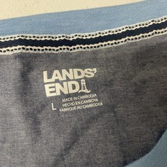 Lands End Mens Classic Fit 4-Way Stretch Tee Shirt BLUE Crewneck LARGE Short Sle
