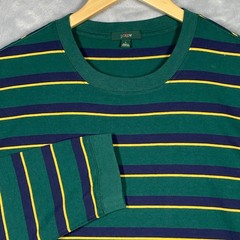 J.Crew Oarsmen Mens Re-Imagined Striped Long Sleeve T-Shirt Green Navy Yellow L