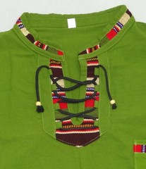 Artisanal Guatemalan Colorful Trim Shirt Green Cotton Mayan Men’s M / Women’s L