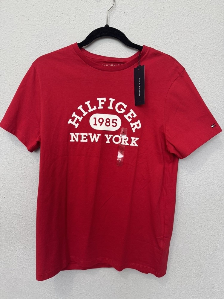 Tommy Hilfiger Mens Red New York Logo Crew Neck Short Sleeve T-Shirt Size S