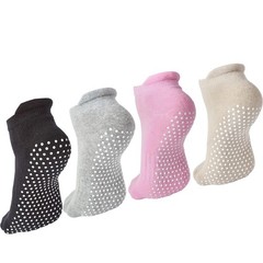 Pilates Yoga Non Slip Grips Socks, Sticky Ballet Workout Hospital Socks, 4 Pairs