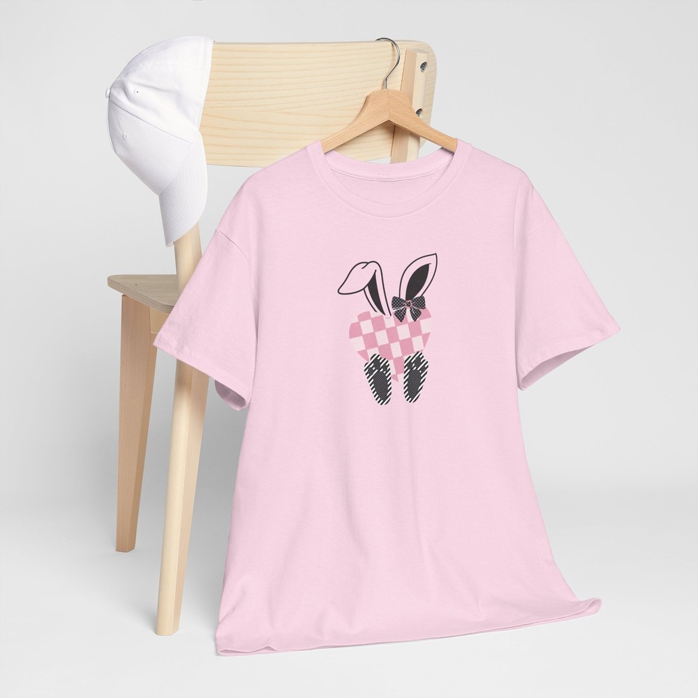 Pink Checkered Bunny Shirt, Cute Easter Tee, Rabbit Top