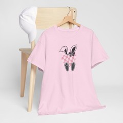 Pink Checkered Bunny Shirt, Cute Easter Tee, Rabbit Top