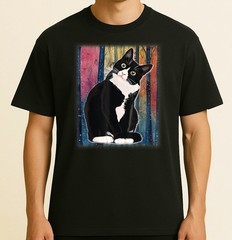 Tuxedo Cat Winter Scene Father’s Day Gift Funny Retro Shirt T-Shirt