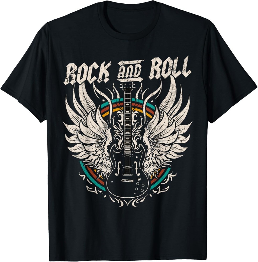 Vintage Rock and Roll Guitar T-Shirt Rare Classic Rock Music Graphic Tee S-4XL