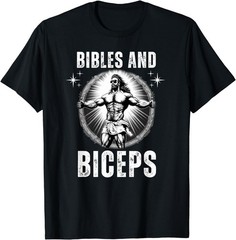 BEST! Bibles And Biceps Bodybuilding Jesus Fitness Funny Gym Tee Size S-3XL
