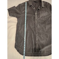 Vans Mens Charcoal Gray Textured Slub Cotton Button Up Short Sleeve Shirt Medium