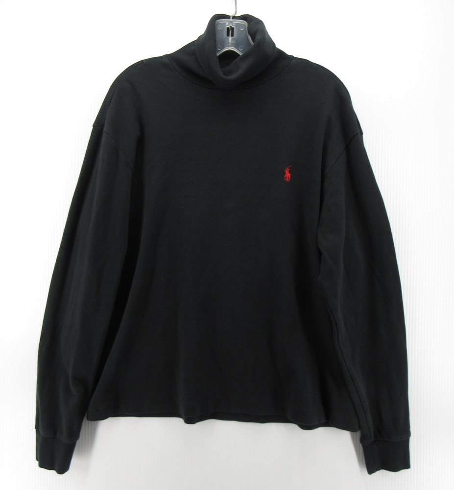 VINTAGE Ralph Lauren Shirt Men Medium Black Turtleneck Red Pony Minimalist *